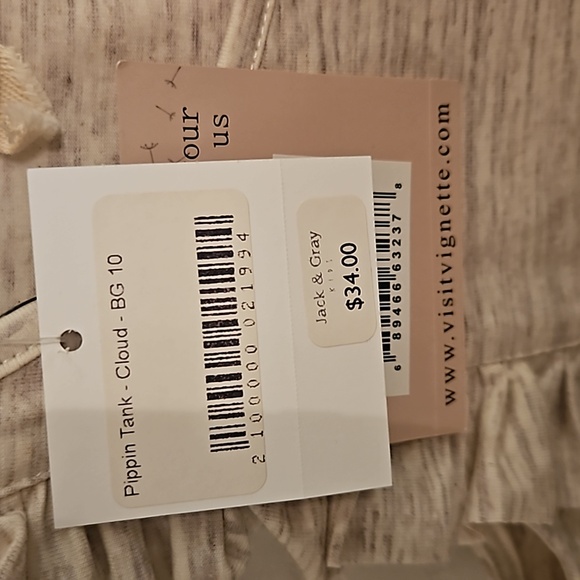 NWT Vignette sleeveless oatmeal ruffle shirt size 10 - Picture 2 of 5